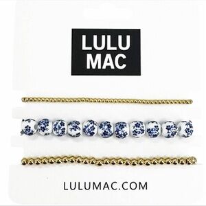 Lulu Mac Blue Floral And Gold Bracelet Set
